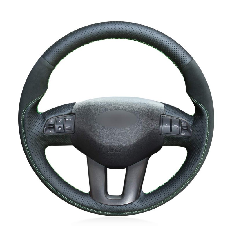 Loncky Auto Custom Fit OEM Black Genuine Leather Black Suede Steering